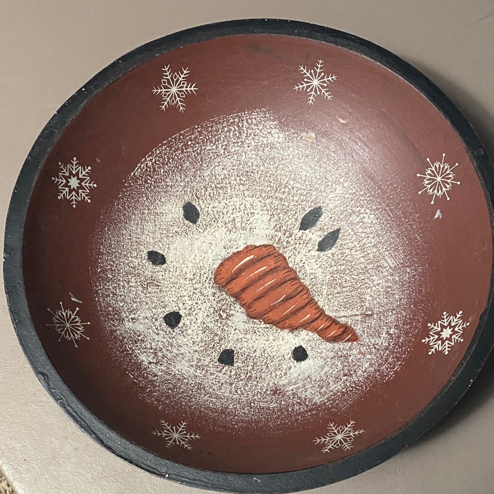 Primitive snowman decorative bowl